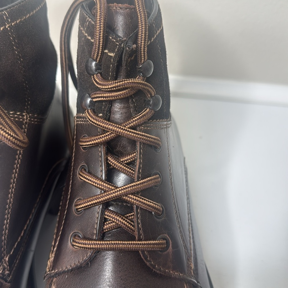 Johnston & Murphy Brown Leather Lace/Speed Hook Suede Ankle Lug Sole Boots 12M - Picture 6 of 10